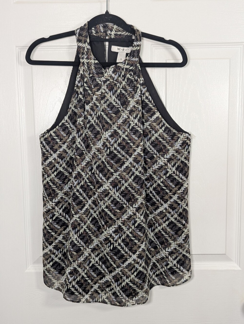 WHBM White House Black Market Size 10 Nia Plaid Chiffon Halter Blouse NWT